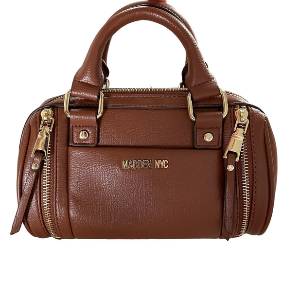 ⭐Madden NYC Women’s Multi-Zipper Tan Leather Barrel Bag ⭐ - Picture 1 of 6